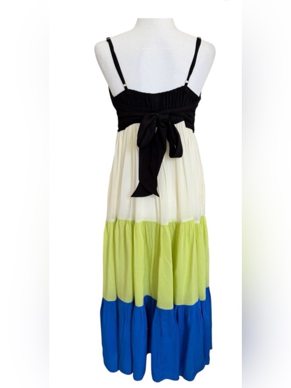kate spade Colorblock Tiered Maxi Skirt in Black, White, Lime & Blue - Picture 2 of 4